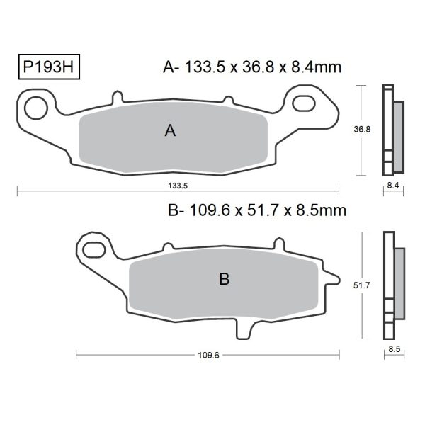 PASTILLAS DE FRENO BAIKOR P193H SINTERIZADAS "HH"