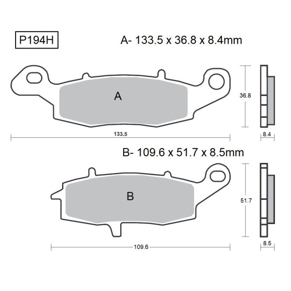 PASTILLAS DE FRENO BAIKOR P194H SINTERIZADAS "HH"